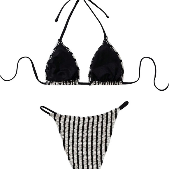 Striped Black and White Bikini Set - Picture 2 of 3